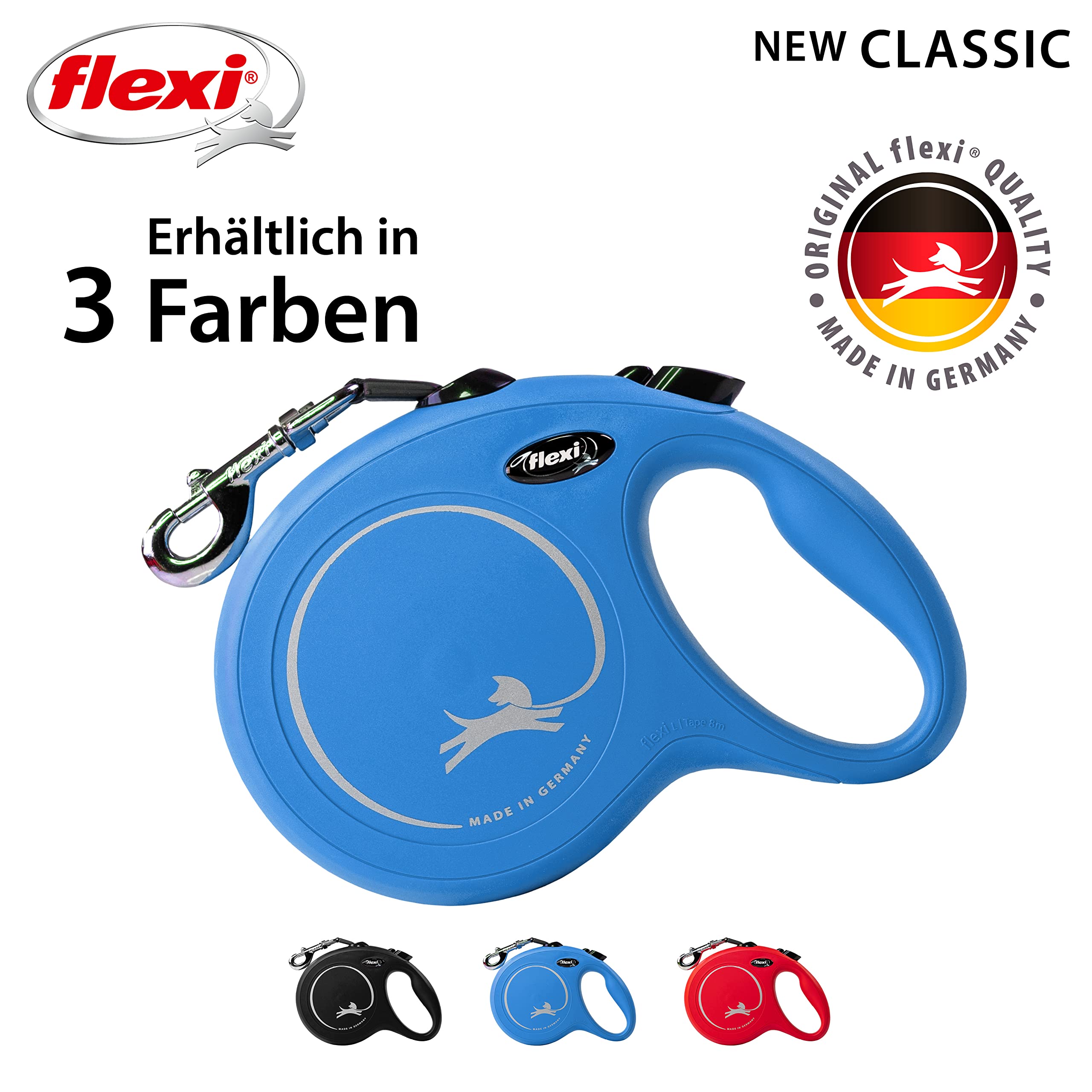 Flexi Classic L Gurt 5m Blau - Roll-Leine Für Hunde Bis 50kg | Made In Germany
