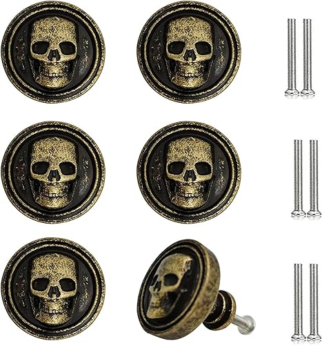Miniatura 10 de JfwuHap 6 manijas de gabinete, tiradores de gabinete con cabeza de calavera, manijas de cajón, pomos de cajón de esqueleto negro, manija de muebles