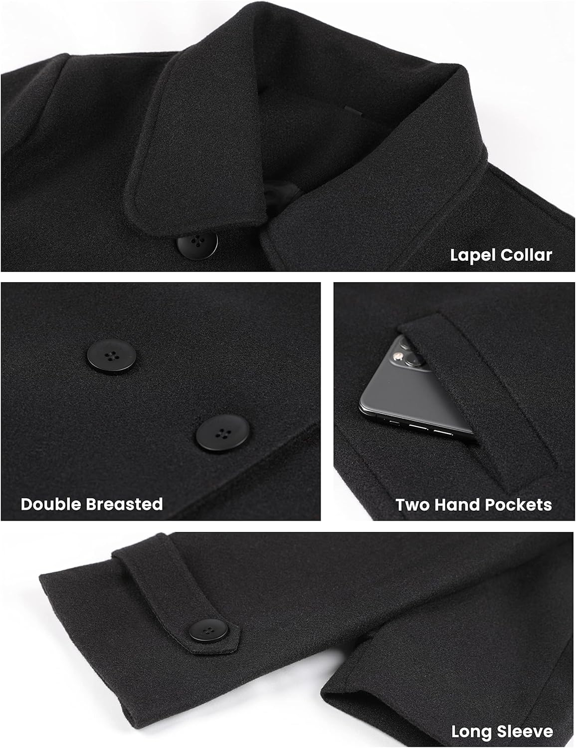 Details of Tanming Black Wool Peacoat