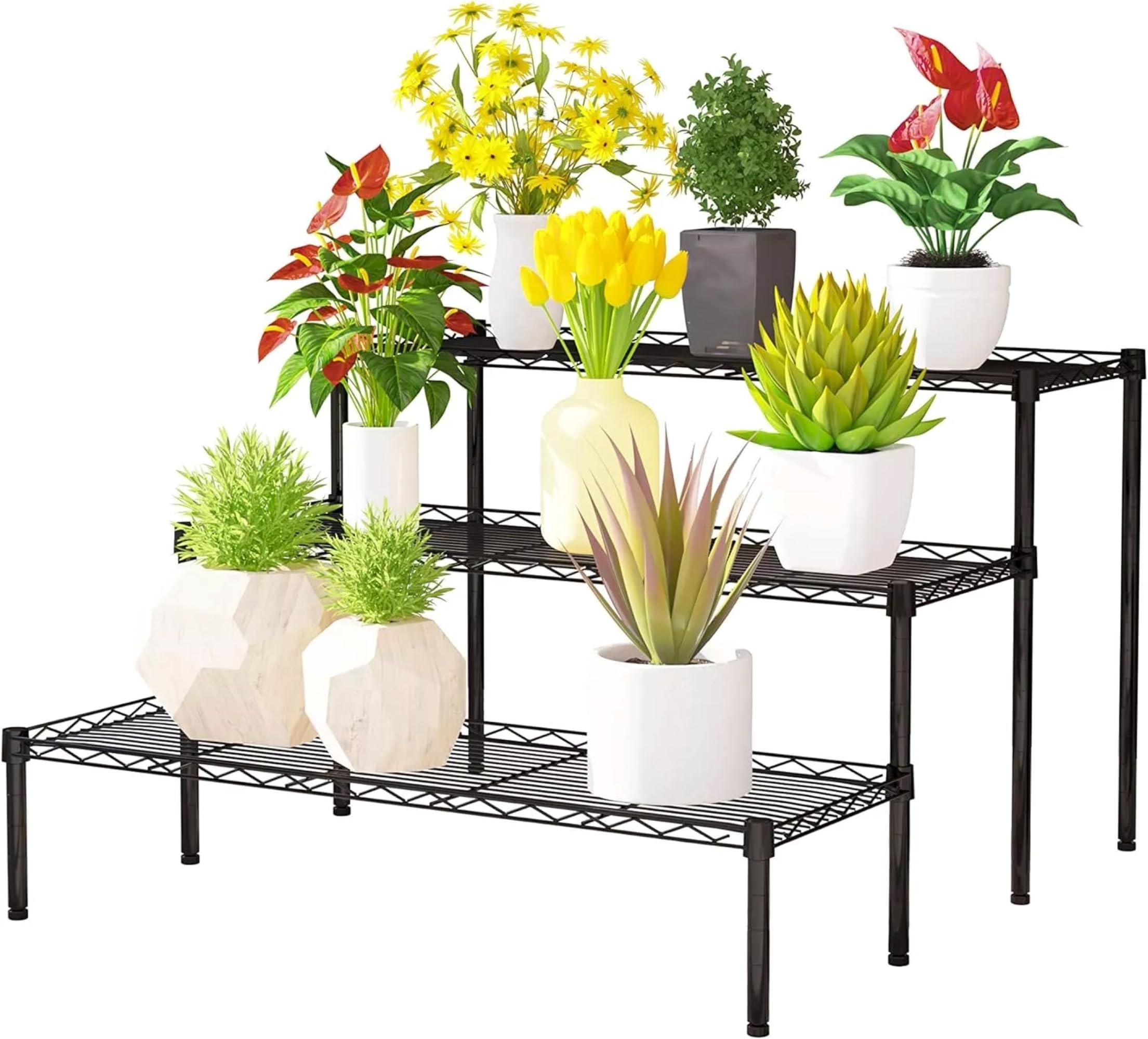 STORACK 3-Tier Metal Flower Pot Stand for Indoor & Outdoor | Multipurpose Plant Rack for Balcony, Garden, Living Room | Space Saving Plant Shelf (Black, Heavy Duty) (76L x 25W x 60H CM) I DIY