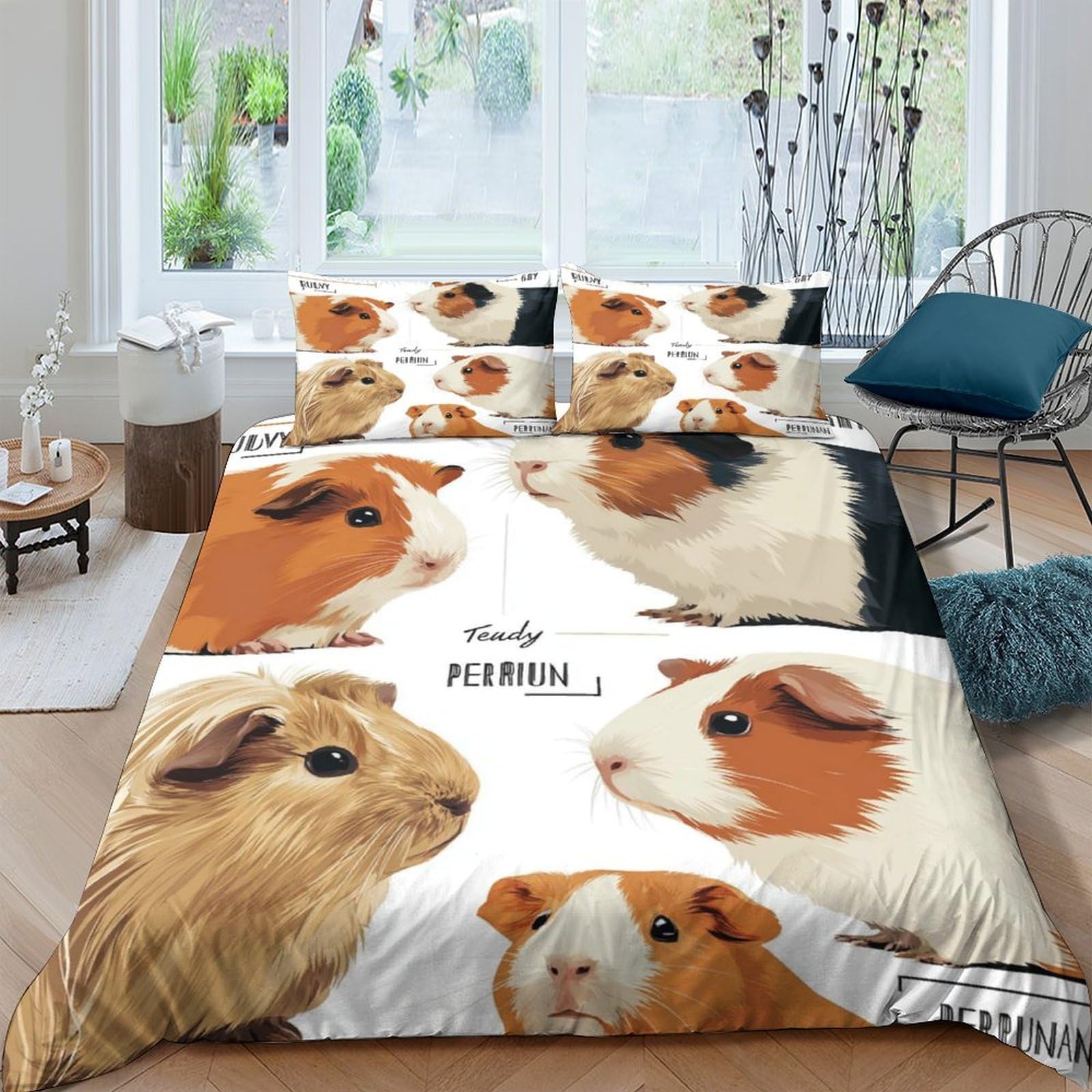 Ctjqhvkz Style-2 3D Printed Guinea Pig Fitted Sheet Microfiber Soft Breathable Cute Rodent Mattress Cover For Bedroom Dorm Room Decor Single（135X200cm）