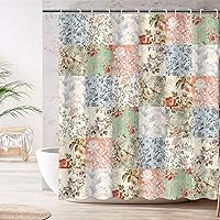 Mocsicka Boho Pink Floral Shower Curtain - Vintage Patchwork Waterproof Retro Farmhouse Decor, 72x72 Inches