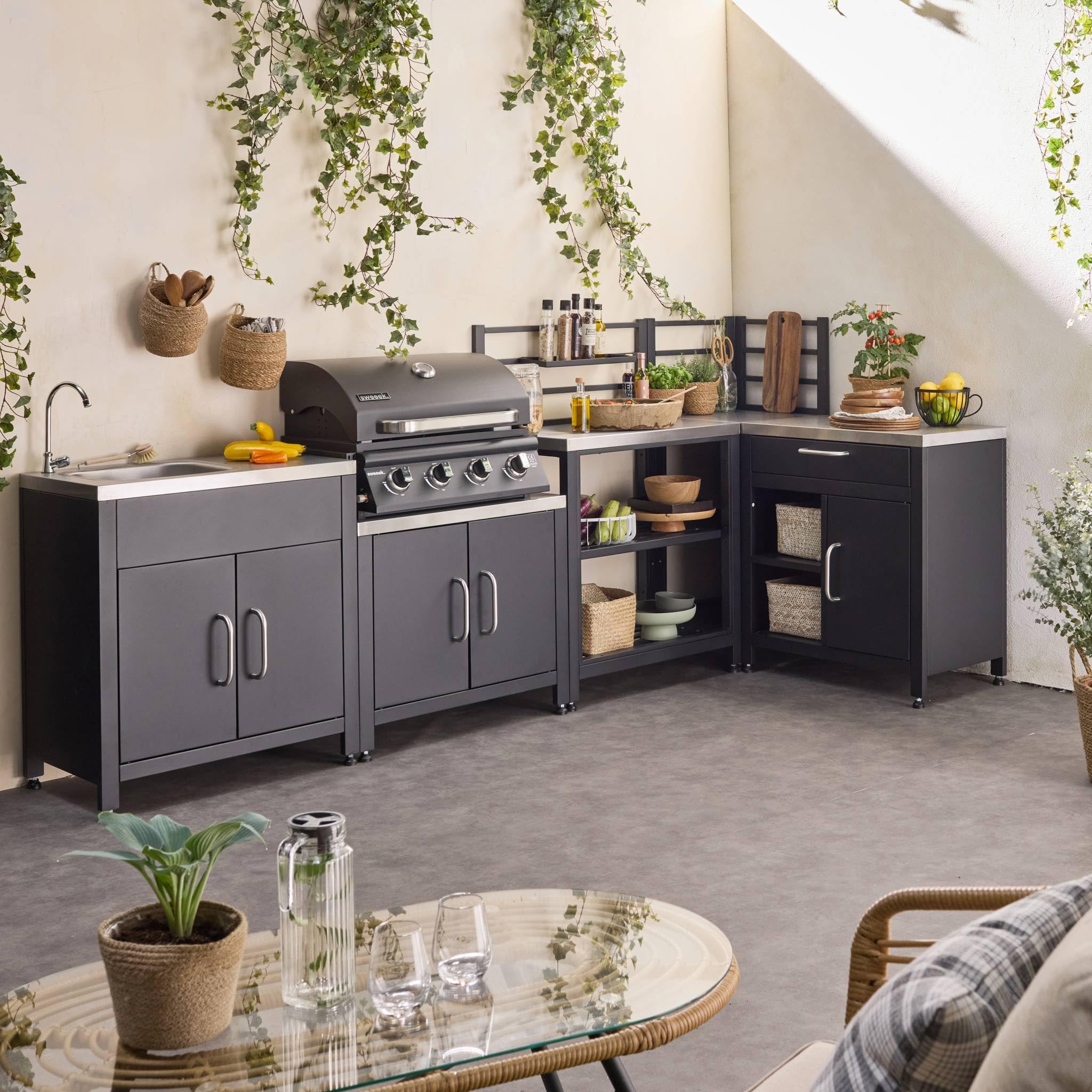 sweeek - Cuisine extérieure 5 modules en acier inoxydable avec barbecue gaz 4 brûleurs