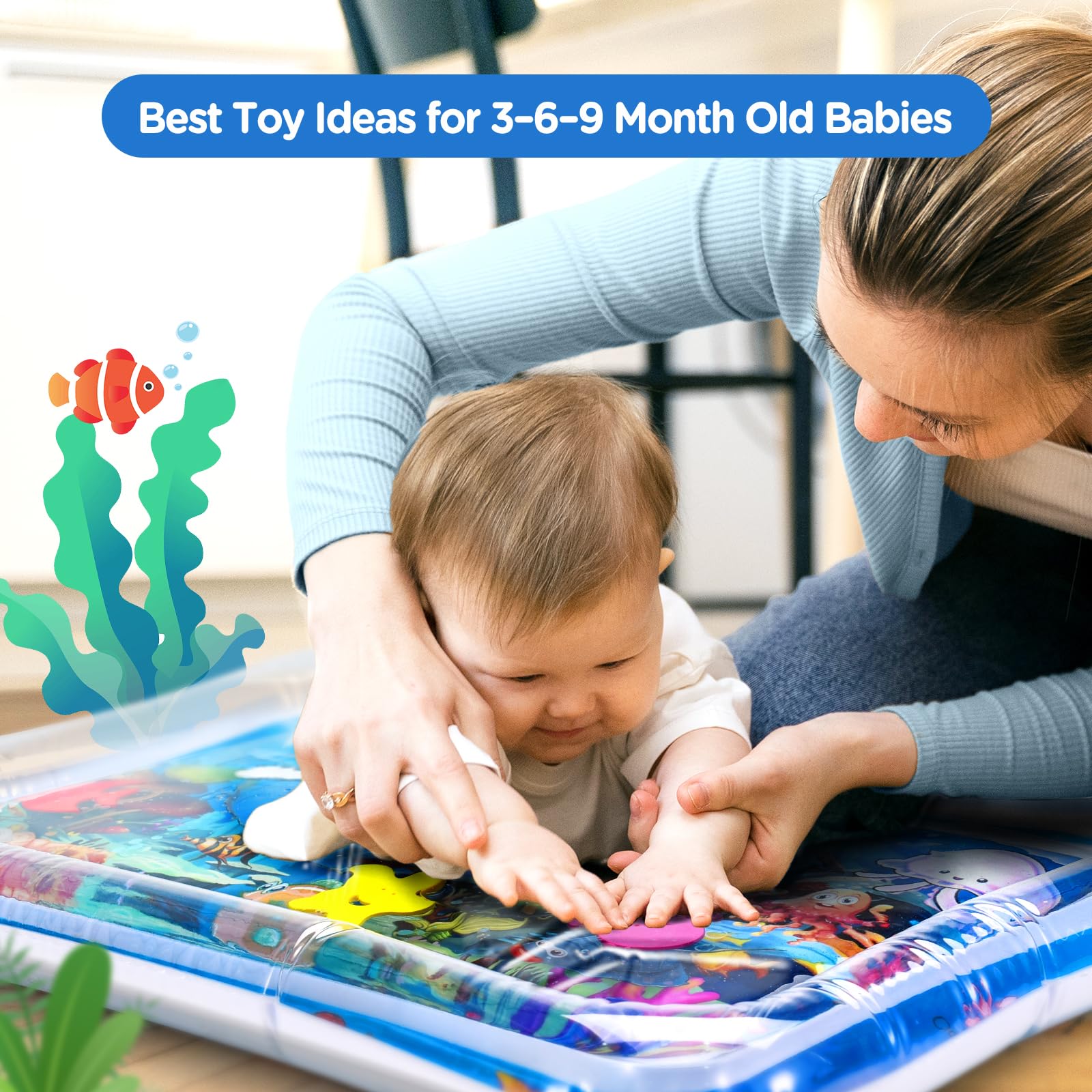 WEARXI Baby Toys, Tummy Time Mat Premium Baby Water Play Mat, Baby Essentials Shower Gifts, Baby Toys for Infants and Toddlers 3 to 24 Months, Encourages Baby’s Growth and Strength, Compact & Portable — view 7