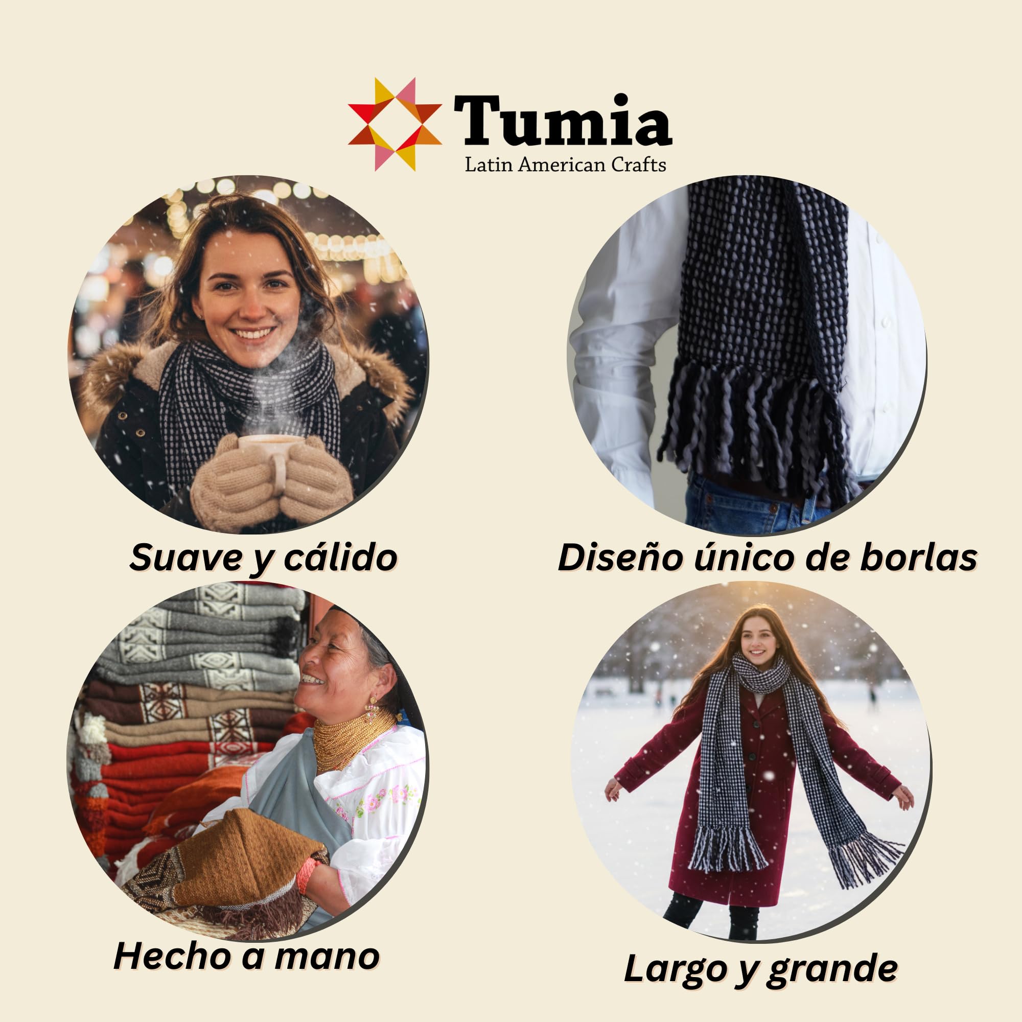 Tumia LAC - Bufanda Extra Larga y Gruesa a Rayas - Hecha a Mano y Muy cálida - Unisex