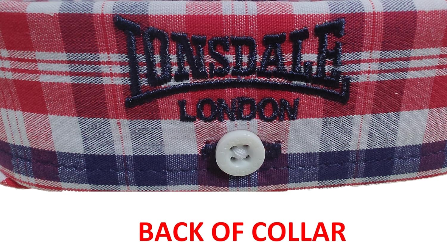 Classic Men's Lonsdale Short Sleeve Button Down Shirt White Blue Red Slim-Fit