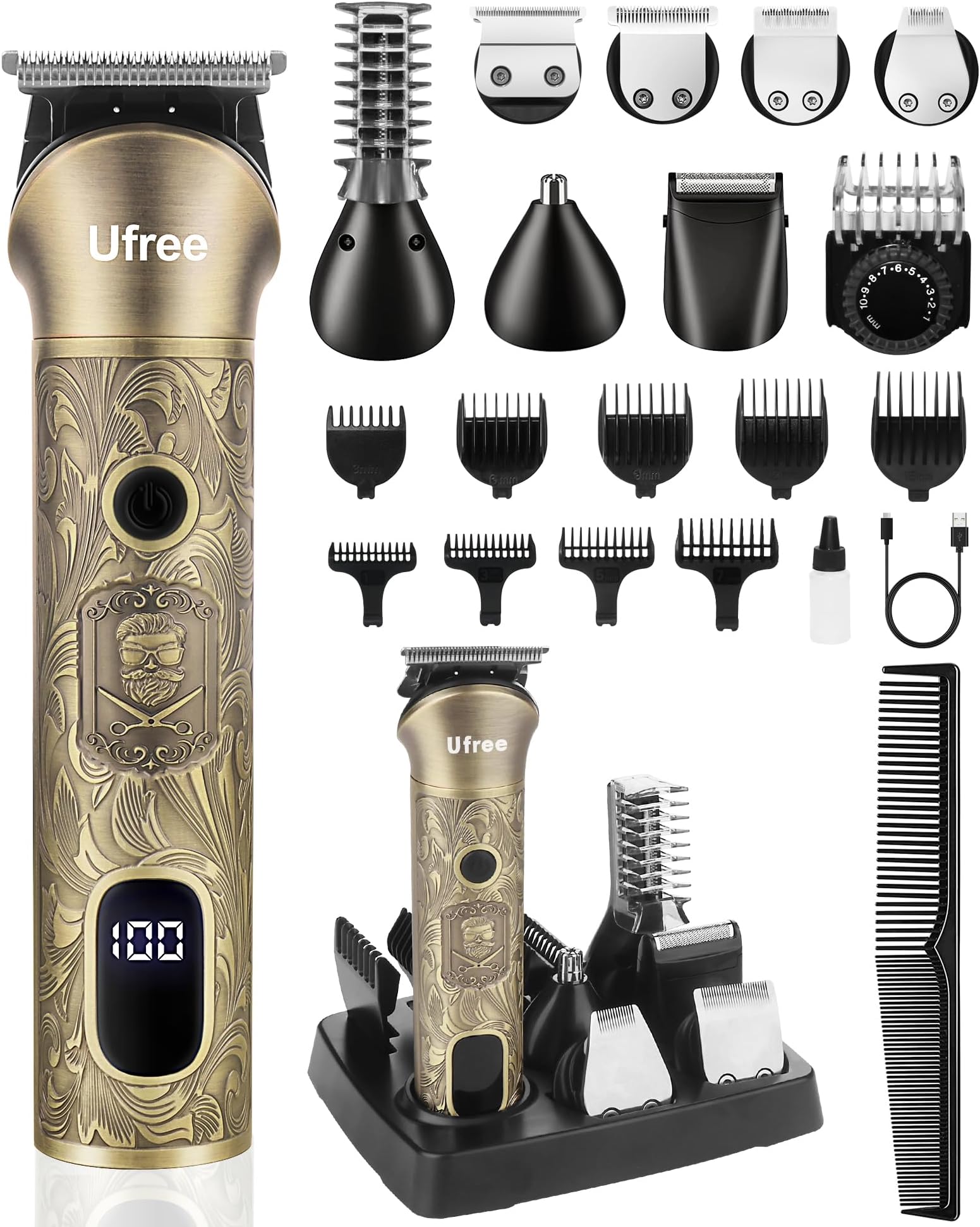 Ufree Beard Trimmer for Men, Electric Razor Shaver, Cordless Hair Clipper Shaving Kit for Mustache Body Nose Ear Hair Facial, Adjustable Beard Grooming Kit Birthday Gifts for Men