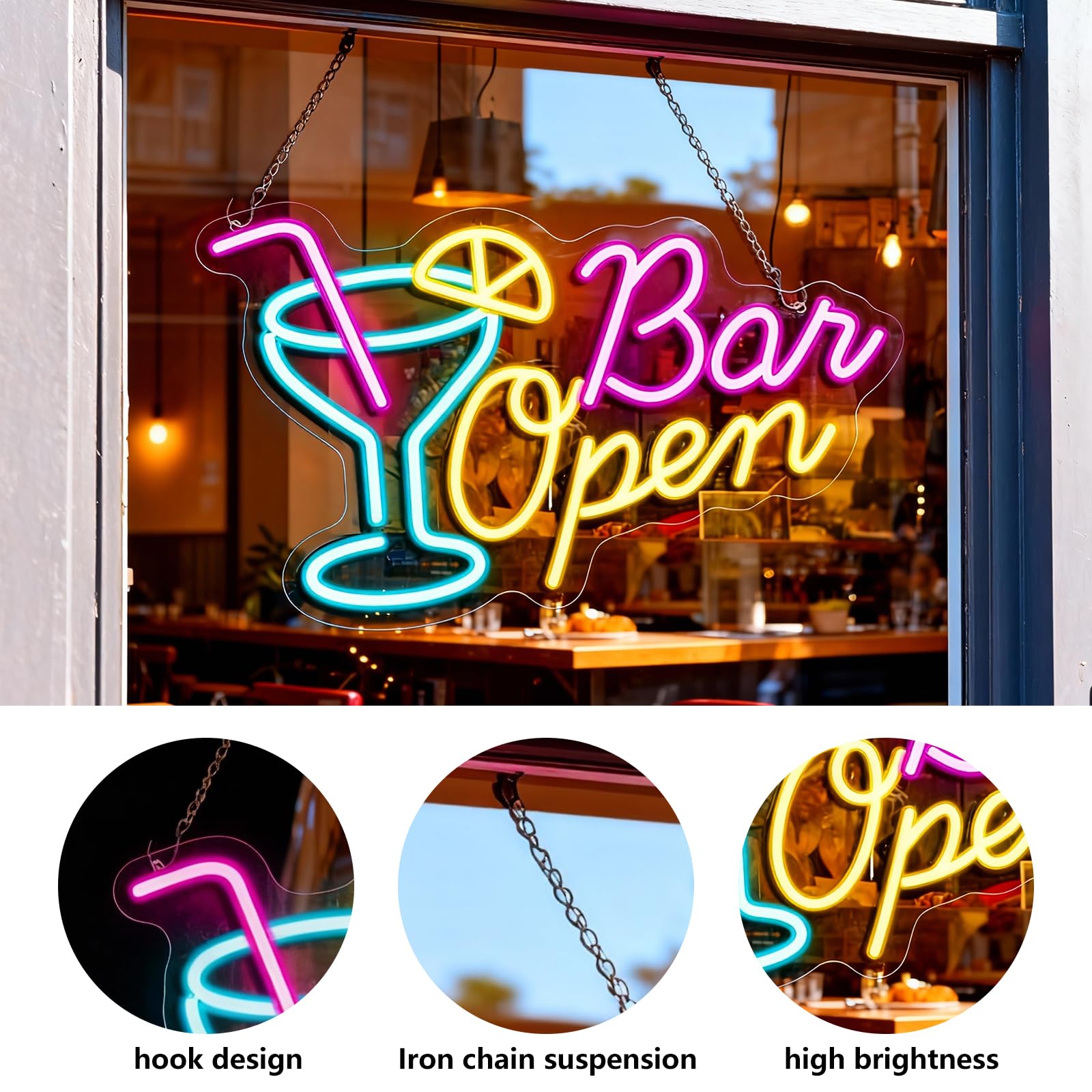 Insegna Luminosa Al Neon Cocktails Con Dimmer – 6 Livelli E Memoria, Decorazione Murale A LED USB Per Bar E Feste