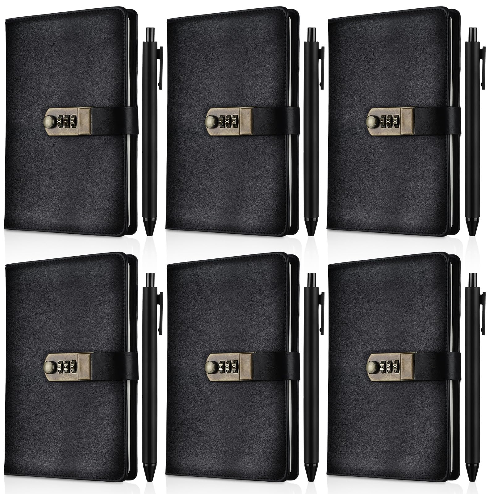 Photo 1 of Lincia 6 Pcs Diary with Lock Journal with Lock 96 Sheets A5 PU Leather Notebook Journals for Writing Password Protected Notebook Lock Diary Planner Organizer with Pen, 8.66 x 5.91 Inch (Black)