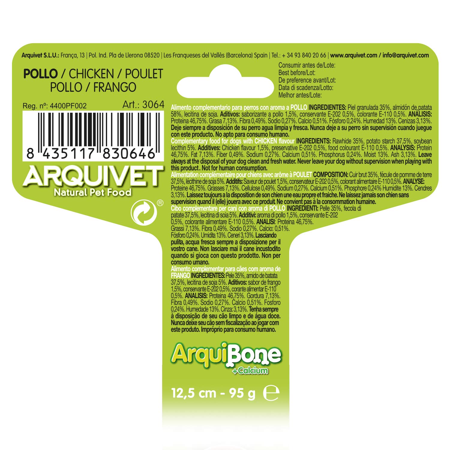 Arquivet Arquibone Pollo 12,5 cm, 95 g, 1 Unidad (Paquete de 24)