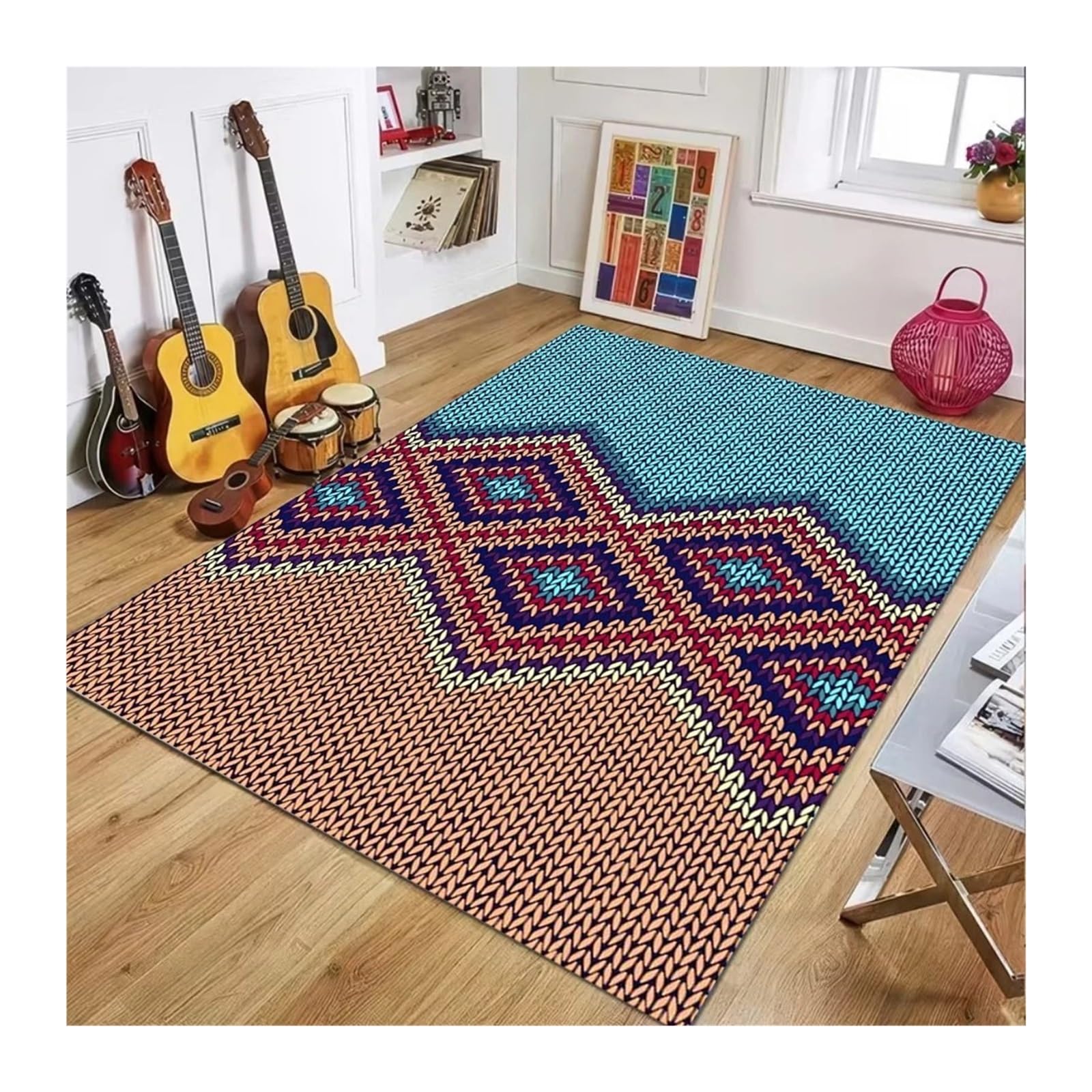 Tapis de sol en carpe géométrique chevron salon et chambre