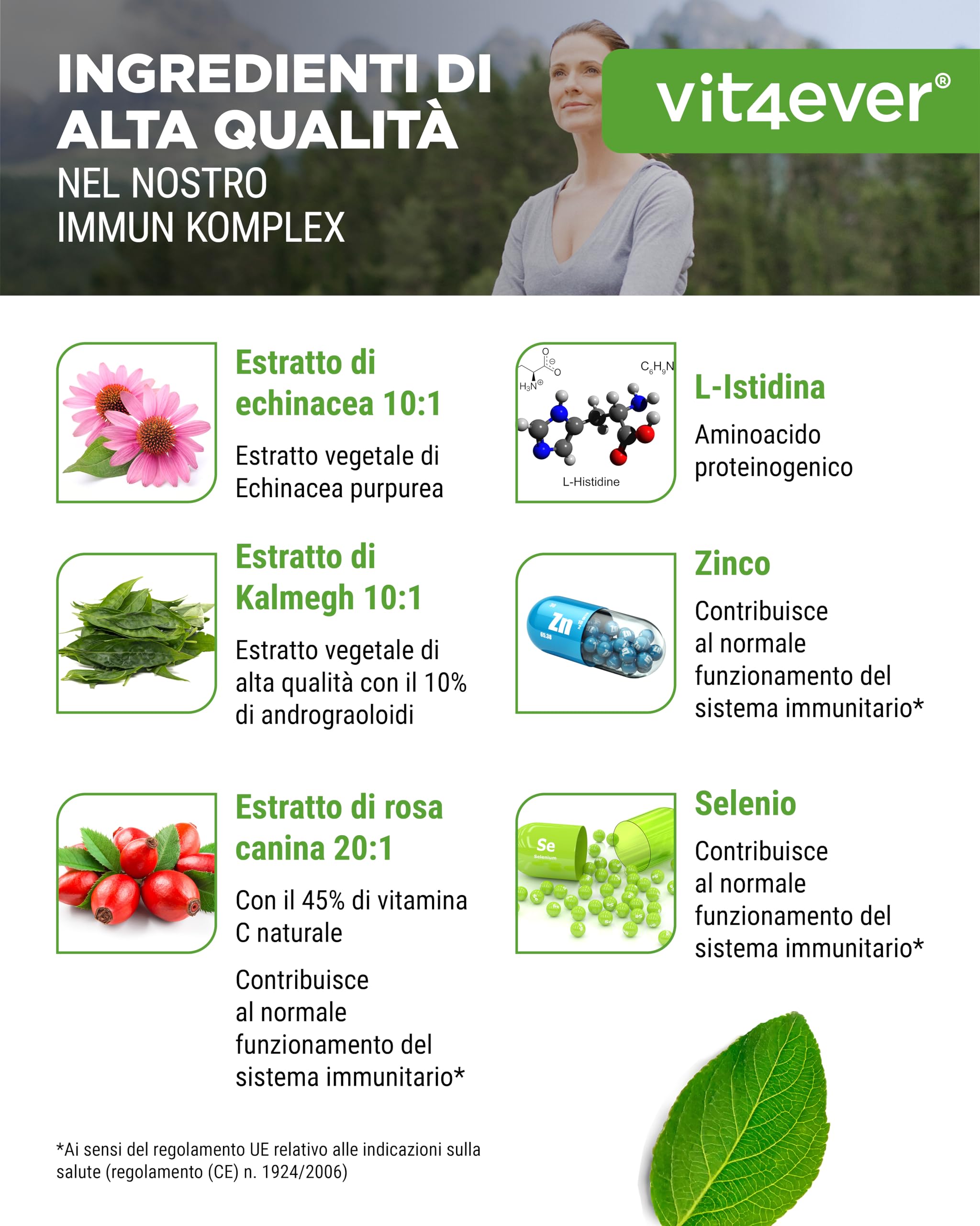 Sistema Immunitario Complex alto dosaggio - 180 Capsule per 90 giorni - 500 mg di Echinacea, Kalmegh, Rosa Canina, Vitamina C, L-Istidina, Zinco e Selenio - Vegano, senza additivi inutili