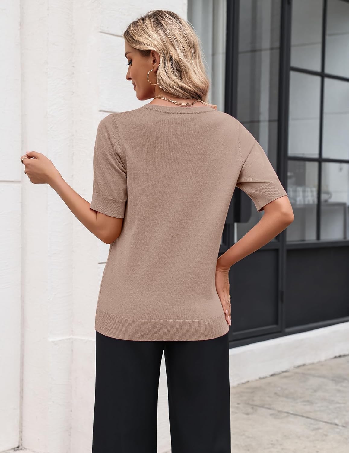 Zeagoo Women's Short Sleeve Sweater 2026 Spring Summer Tops Lightweight Casual V Neck Sweaters Dressy Work Blouses Clothes - Image 3