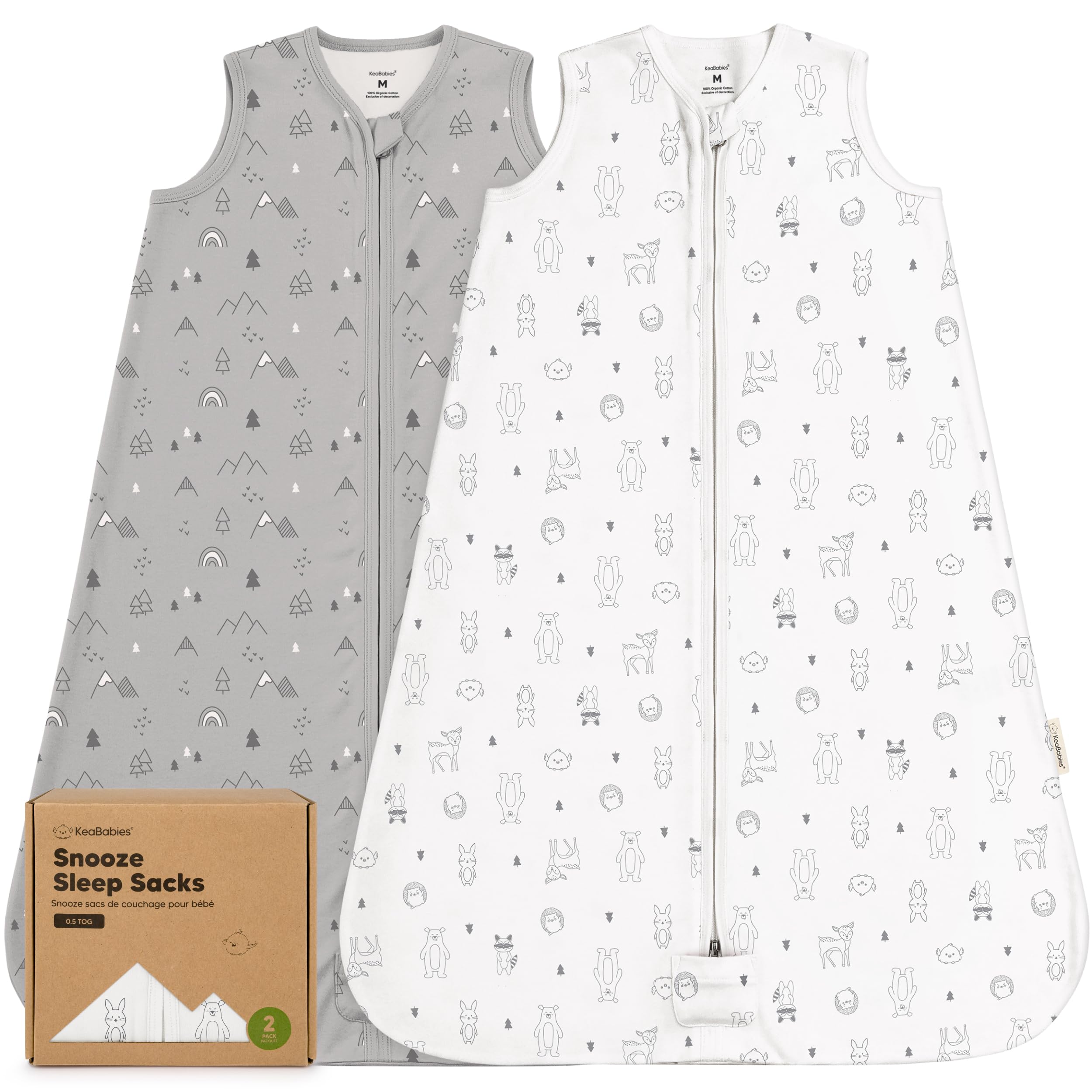 2-Pack Baby Sleep Sacks, Zipper Wearable Blanket - 0.5TOG Organic Cotton, Lightweight, Soft Cozy Toddler Sleeping Sack 6-12 months, Easy to Wear Large