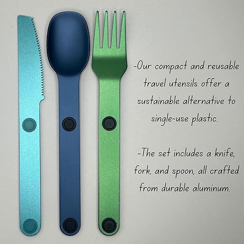 Miniatura 6 de Four Brothers Juego de utensilios magnéticos, cubiertos de metal compactos y sostenibles con estuche para exteriores, viajes, hogar y comidas aptas