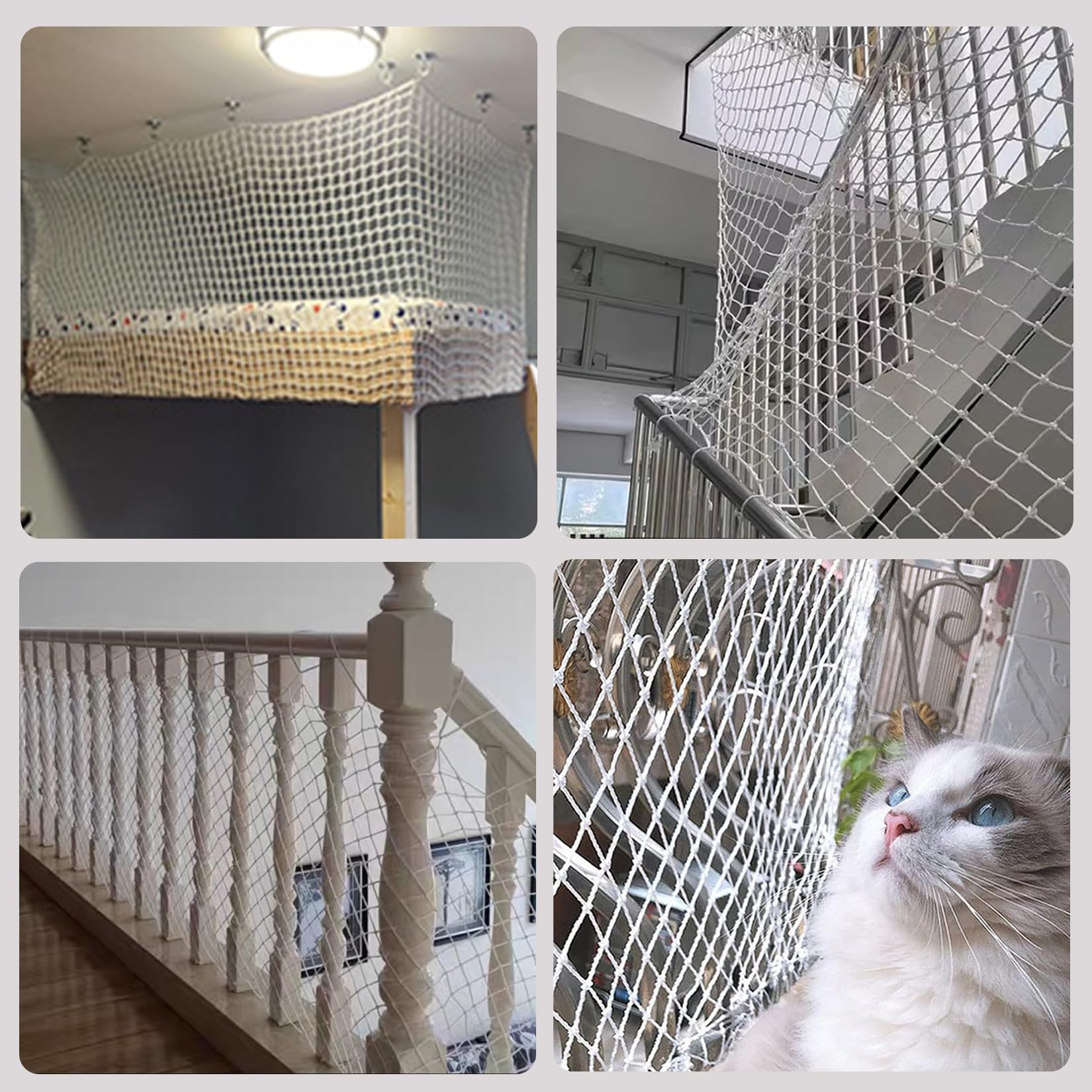 Treppensicherheitsnetz für Kinder, Seilnetz, Sicherheitsnetz für Geländer, geeignet für Balkone, Treppen, Geländer, Spielplatz, Innen- und Außendekoration (4 mm, 3 x 3 m)