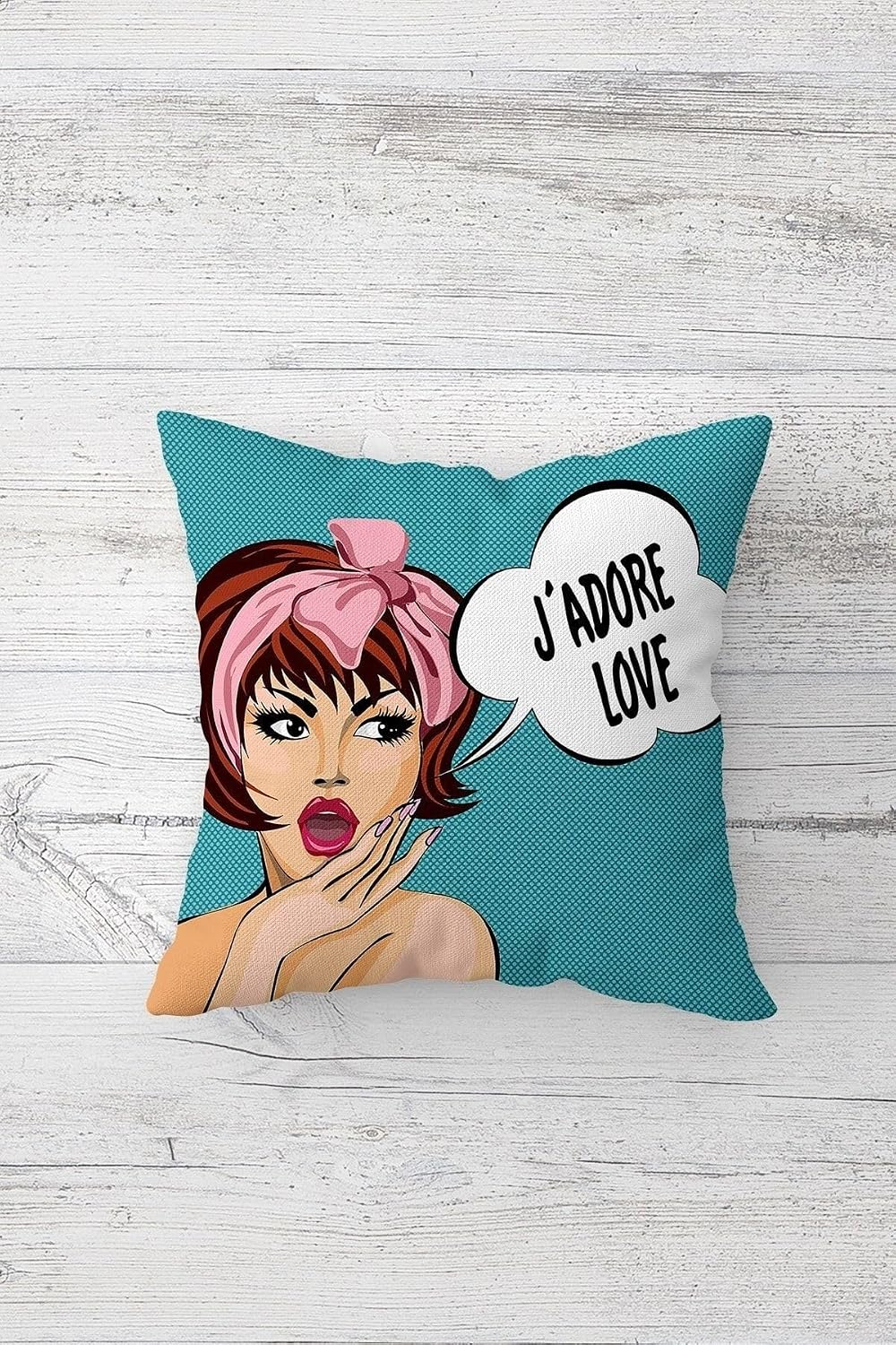 Pelangi J'adore Love Çift Tarafı Baskılı Gizli Fermuarlı Yastık Kılıfı Kırlent Koltuk Yastık Kılıfı, mavi-beyaz 45 x 45, 2469118345451