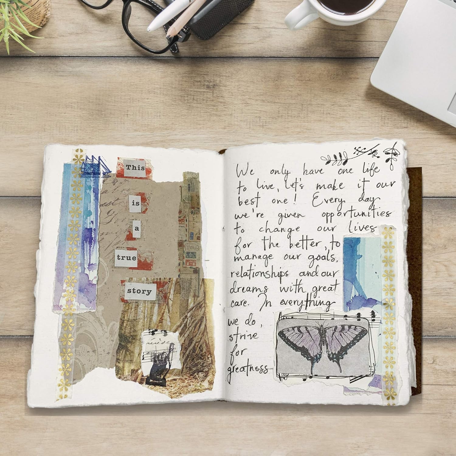 WANDERINGS Vintage Leather Journal - Handmade Leather Bound Notebook with Handmade Ivory Deckle Edge Paper - Perfect for Writing Watercolors Sketching as a Travel Journal or Grimoire 7x5 - Image 6