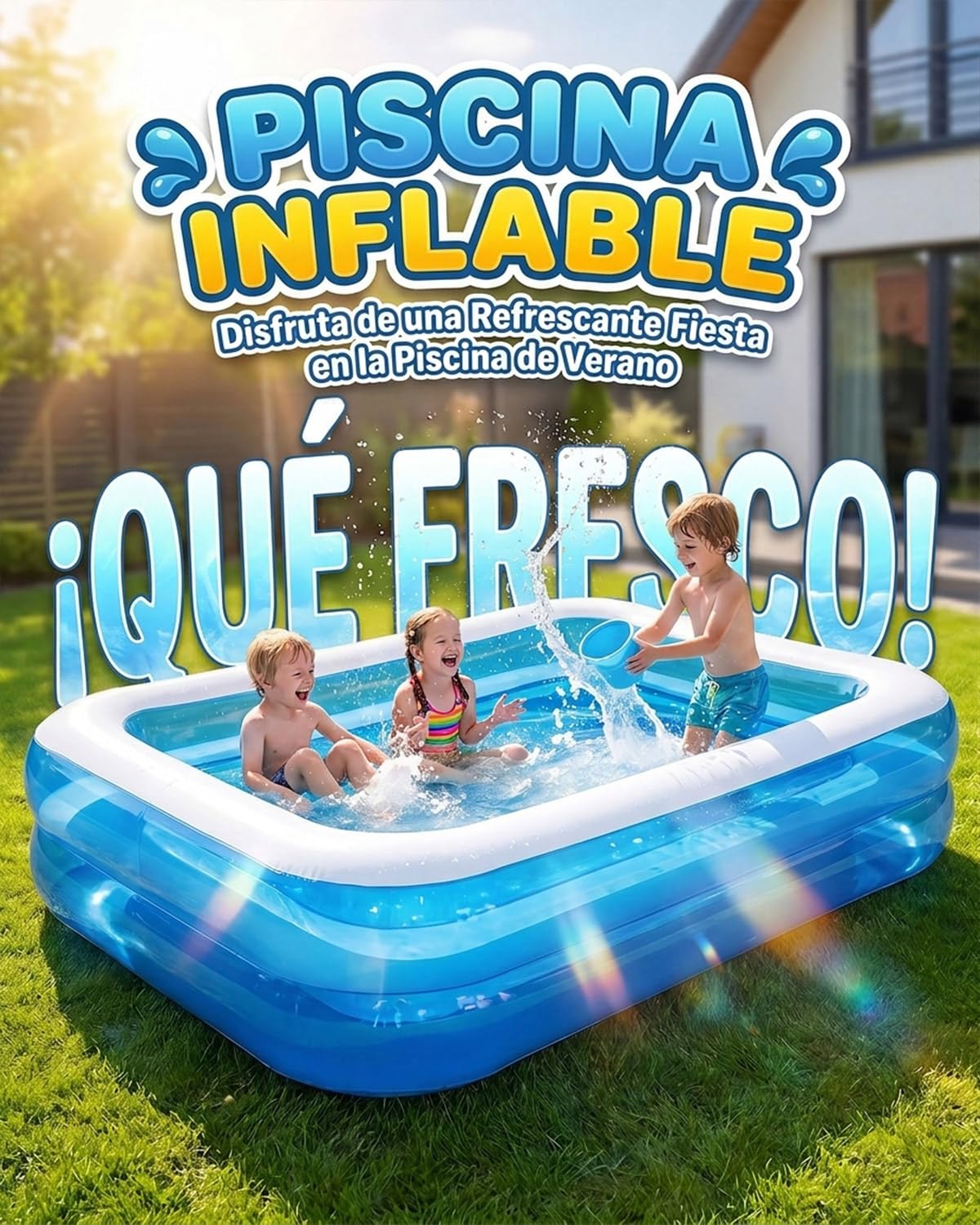 Piscina Hinchable 200x150x50cm PVC Rectangular–Piscina Inflable Familiar para Jardín Y Exterior, Piscina Hinchable Adultos, Bañera Hinchable Adulto, Piscinas Hinchables Verano