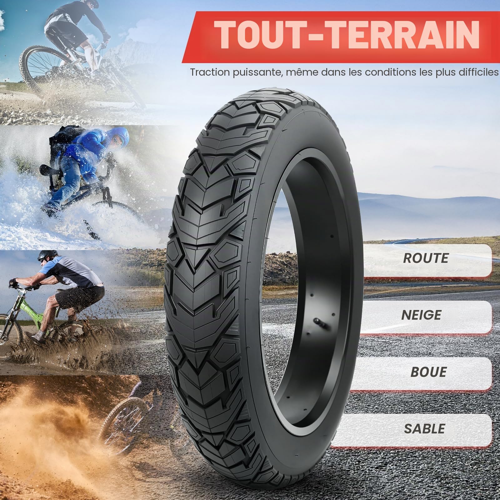 ZUKKA Pneus de VTT Fat Bike 20/26 x 4,0" - 20/26" - Robuste - Rainures profondes - Pliable - Remplacement tout terrain