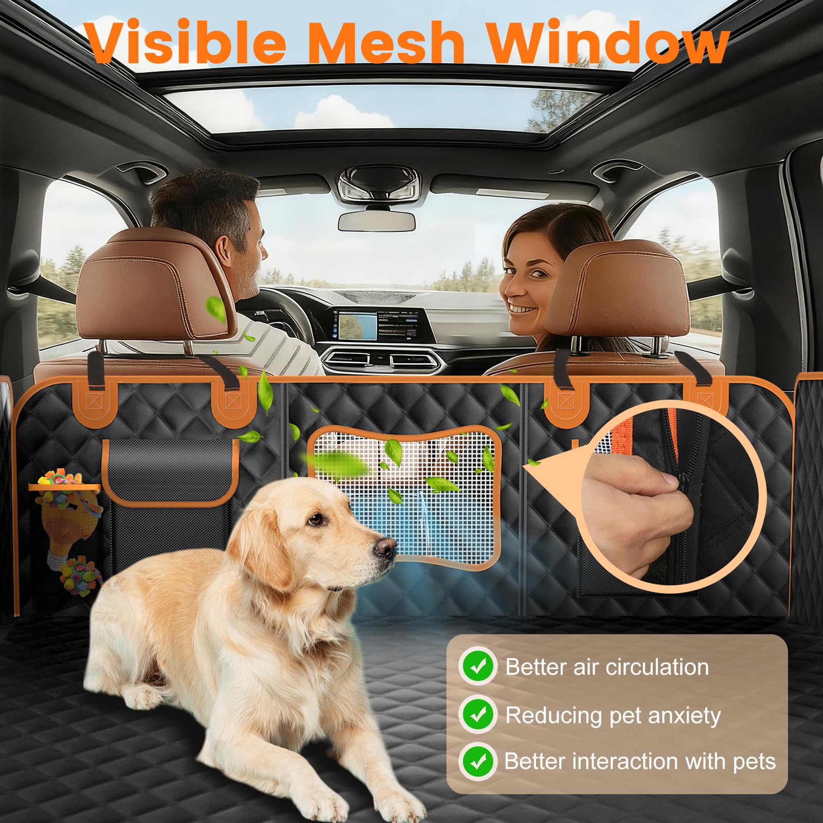 Dog Seat Cover for Back Seat Hard Bottom,Holds 500 lbs,Waterproof Dog Car Seat Cover for Back Seat Extender,Scratch-Proof Pet Hammock for Car,SUV,Truck - with Mesh Window & Storage,Black - image 5