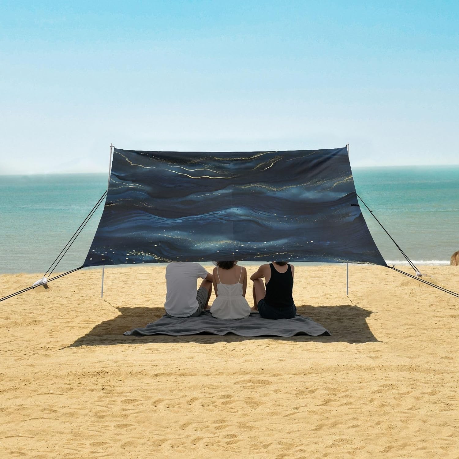 Dark Blue Marble Camping Sun Shelter, Beach Tent Portable Beach Sun Shade Outdoor Canopy for Camping Trips Fishing Picnic