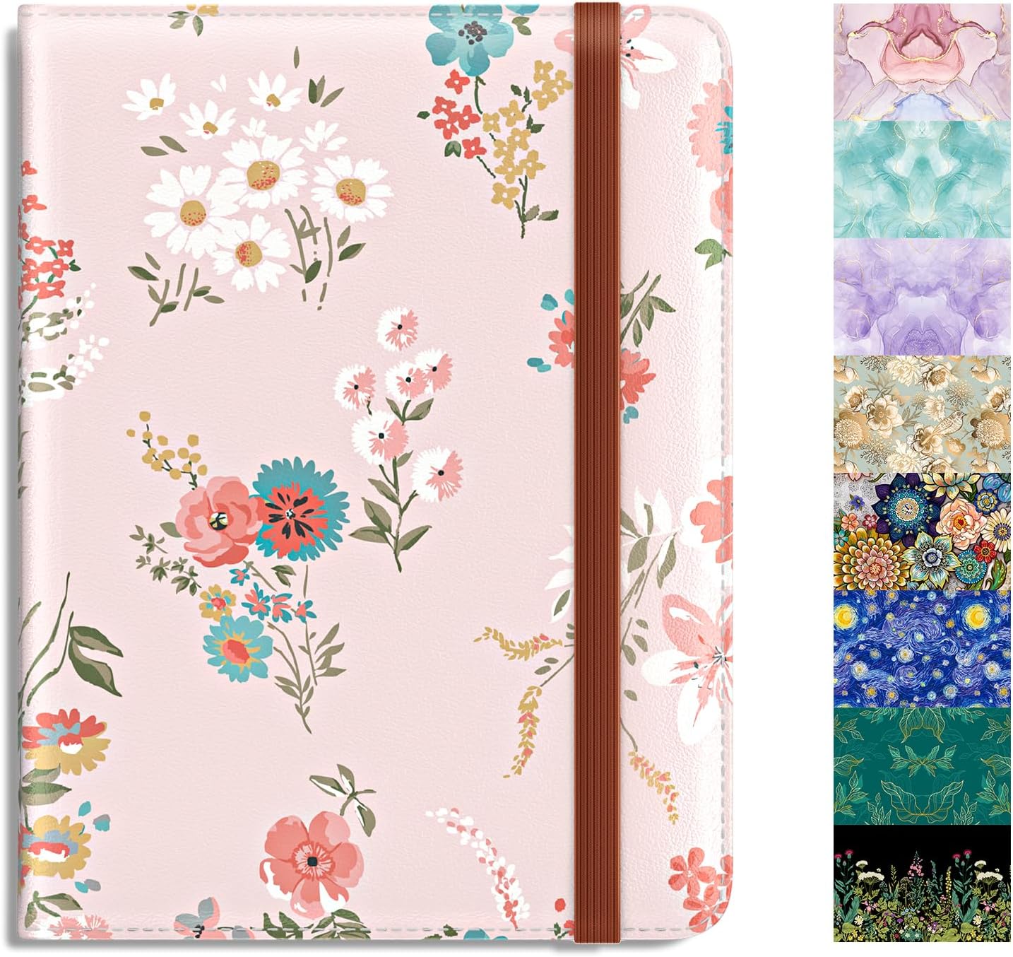 Rimilak Passport Holder, RFID Blocking Passport Cover Wallet Travel Essentials, Leather Travel Air Ticket Documents Organizer Protector for Women and Men, Pink Flowers