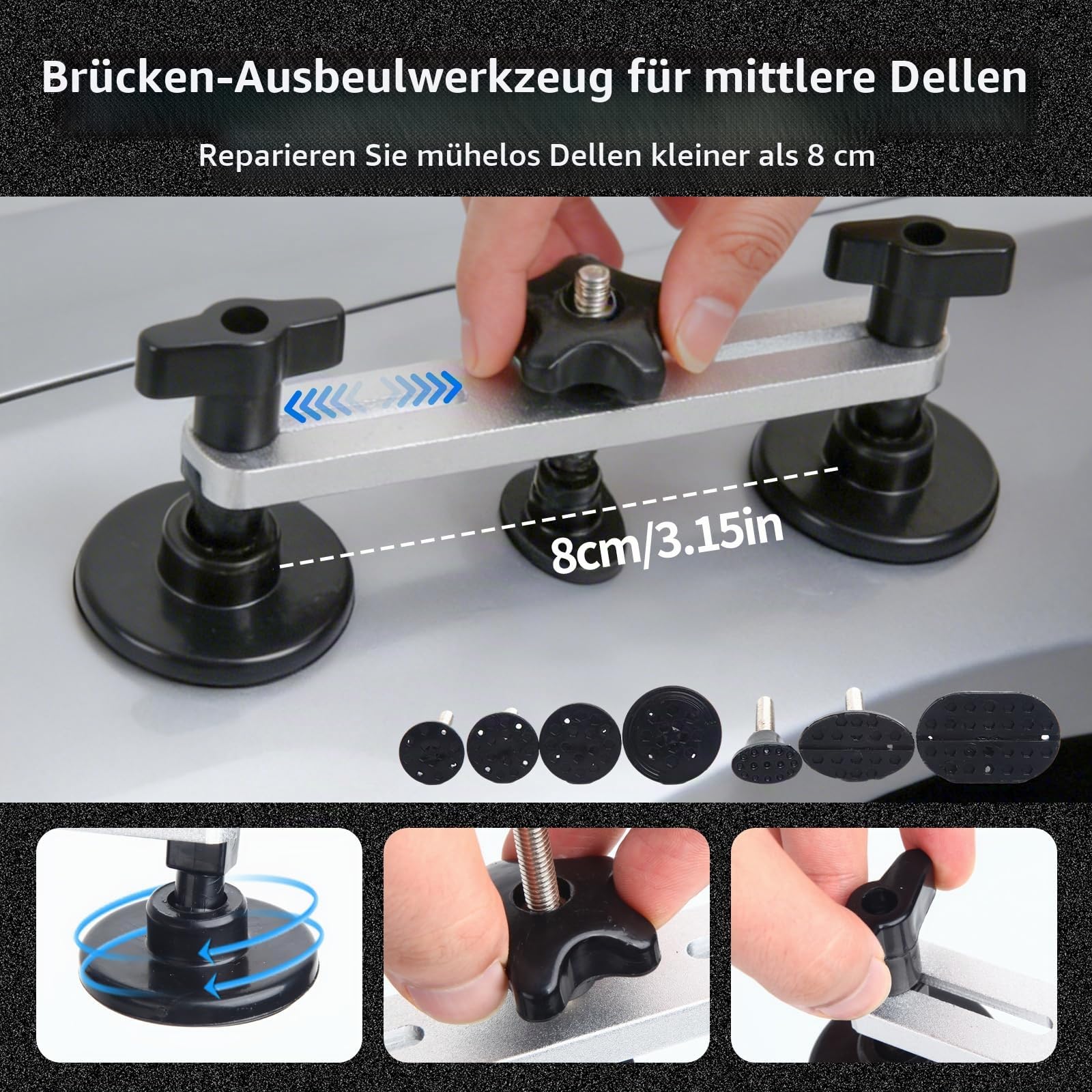 Dellen Reparaturset Auto, 78PCS Ausbeulwerkzeug, Beulenzieher Auto, Ausbeulwerkzeug Karosserie, PDR Werkzeugset mit Ausbeul-Gleithammer, Dellenlifter, Brückenabzieher, Heißklebepistole & Klebepads