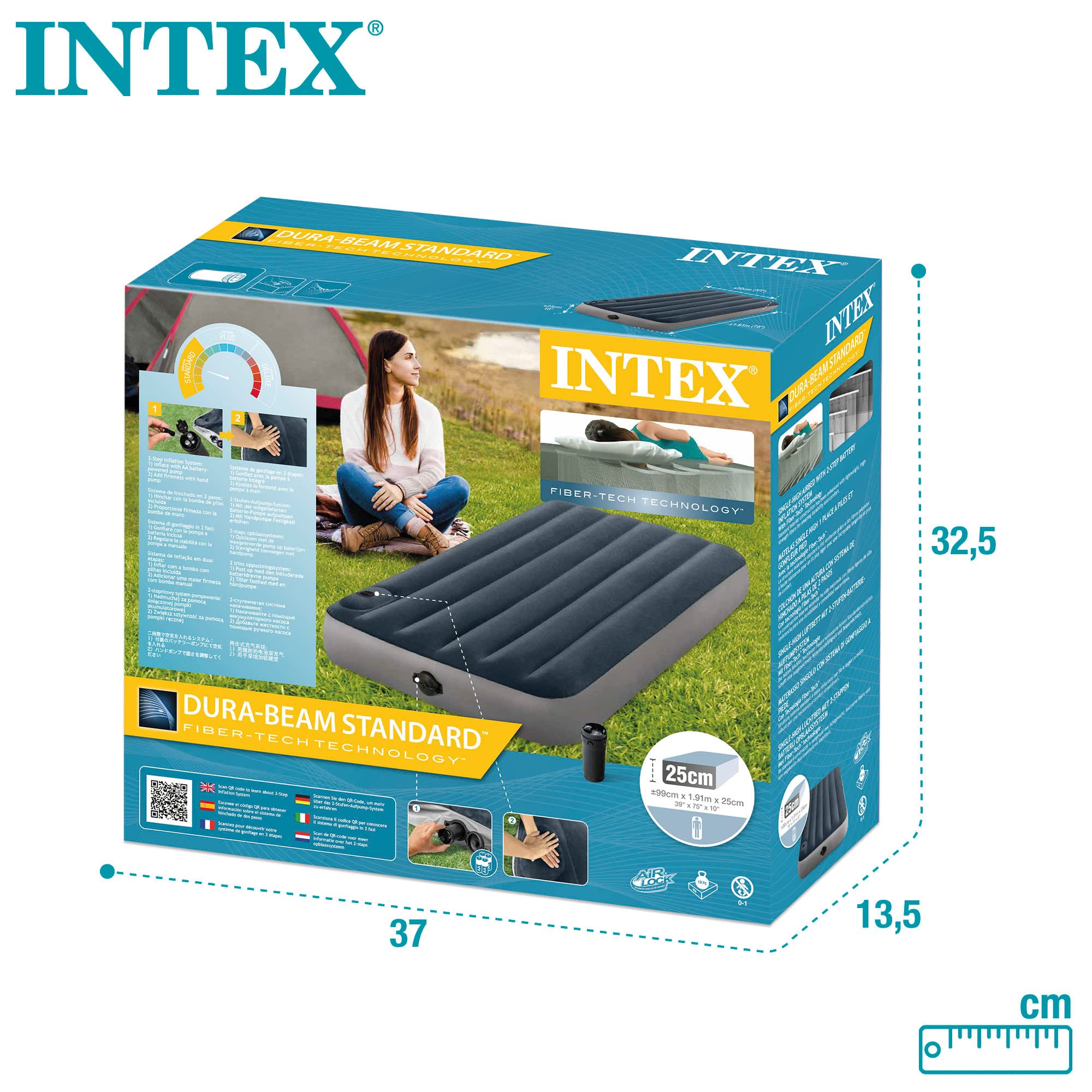 Intex Twin DURA-BEAM Materac Dmuchany, Szary/Granatowy, Jednoosobowy