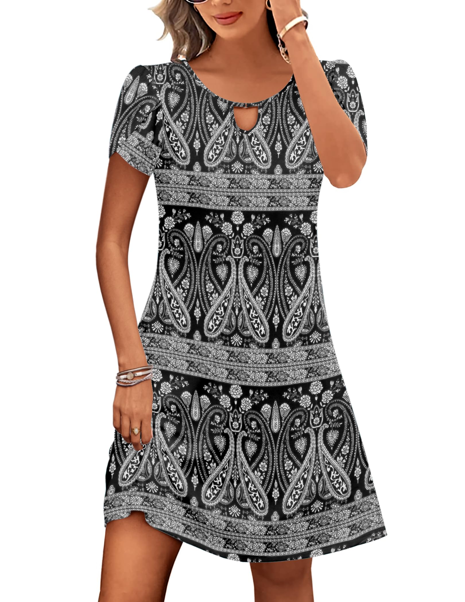 Zeagoo Zomerjurk voor dames, boho, spaghettibandjes, sexy mouwloze strandjurk, bloemen, mini-jurk, korte vrijetijdsjurk, Bf290, XXL