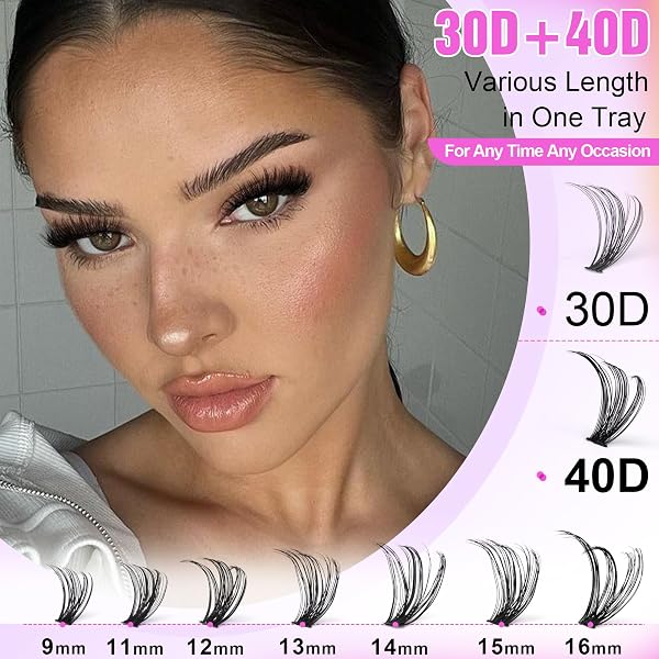 Pawotence Pawotence Lash Extension Kit DIY 280pcs Lash Clusters Eyelash Extension Kit, 9-16mm 30D 40D Individual Lashes Kit with Lash Bond and Seal, Lash Tweezers for Self Use (30D&40D, 0.07D, 9-16mm, Kit) in use