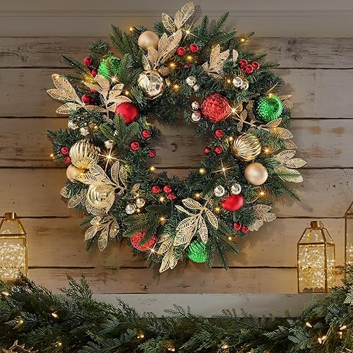 28’’ Pre-Lit Artificial Christmas Wreath Battery Operated 35 LED Lights