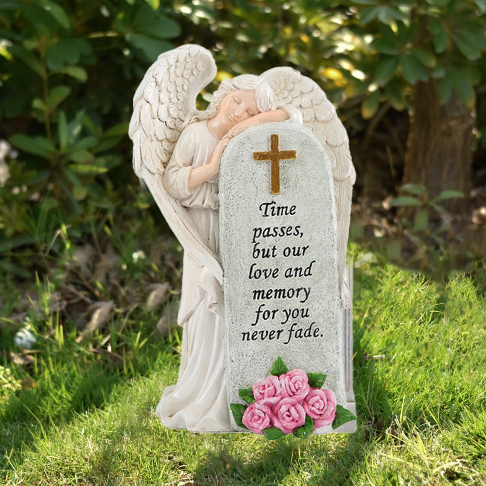 Sharplace Engel Figurine Grabstatue Skulptur Gartenfigur Resin Material für Geschenk Gedenkstätte Zuhause Balkon 13.6cmx9.7cmx23cm