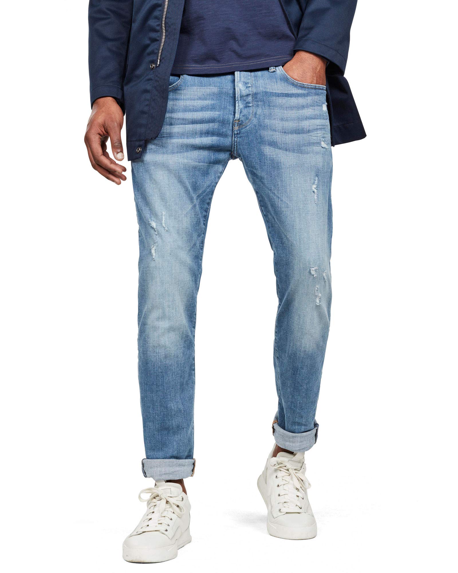 G-Star Para Hombre 3301 Slim style Jeans, Azul (lt aged destroy 51001-9136-1243), 25W / 26L