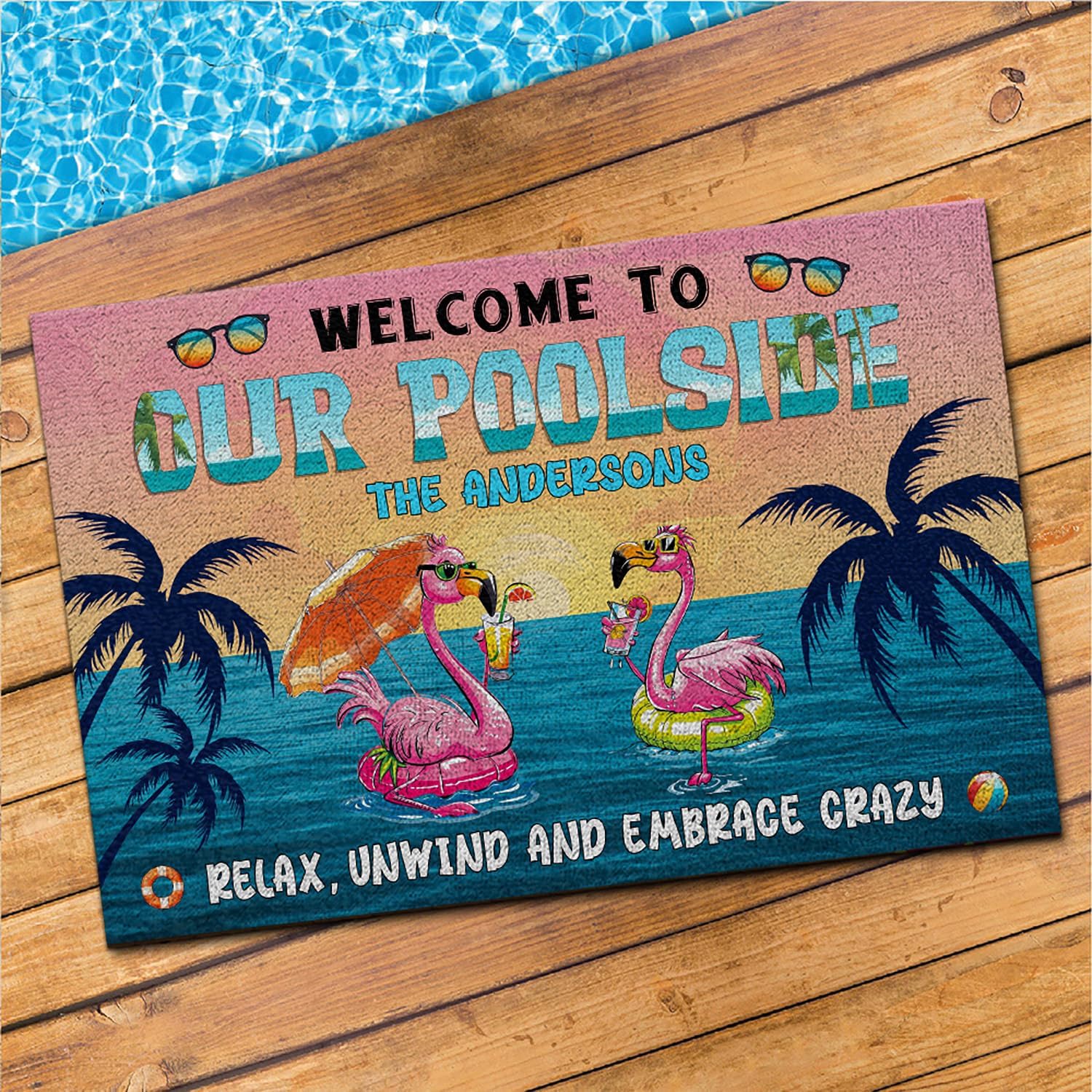 THUYPT Personalized Poolside Doormat, Welcome to Our Poolside, Pool Door Mat Rug Pool Backyard Decorations, Welcome Mat Pool Decor Outdoor Home Patio Summer Decor (01)