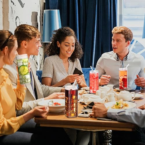 Miniatura 6 de Inbagi 6 vasos cuadrados delgados de vidrio cuadrados transparentes para cocina, elegantes vasos de bar, vasos altos para agua, vino, jugo, cóctel,