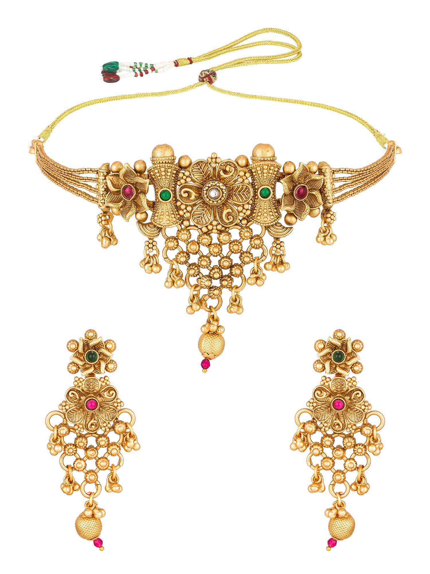 The Luxor Rajwadi Traditional Gold Plated Brass Choker Necklace Set with Earrings - Kempu Stones, Exclusive, Floral Design, Stylish Fancy Jewellery for Women, Girls (Multi Stones) NK3491 (B09X353RHB) Amazon Price History, Amazon Price Tracker
