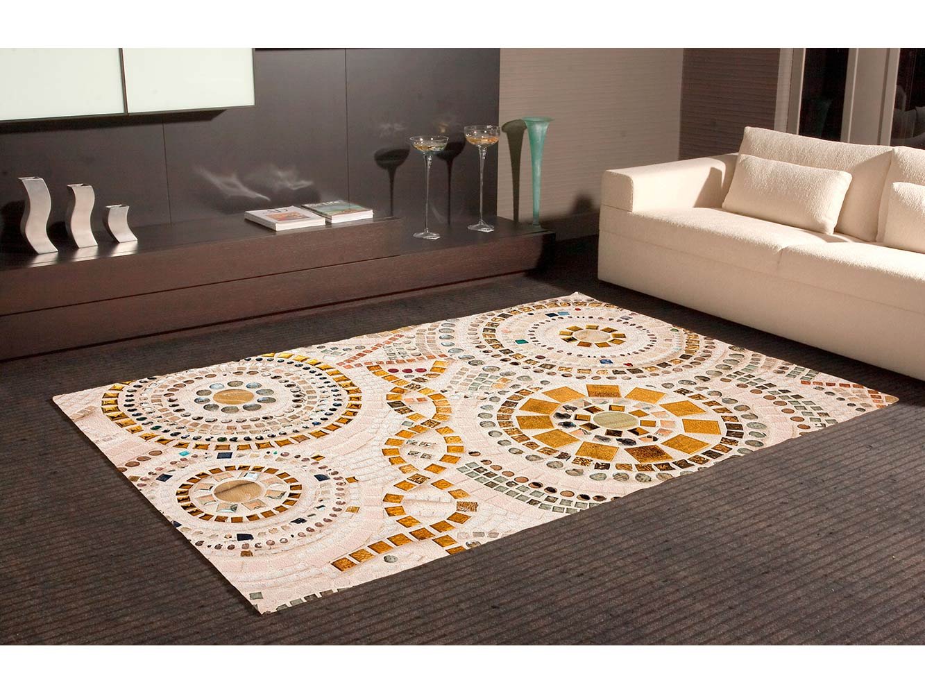 Tapis Circulos imitation gresite tons beige PVC | plusieurs tailles | moquette PVC | sol vinilico | Décoration du foyer 95 x 133 cm