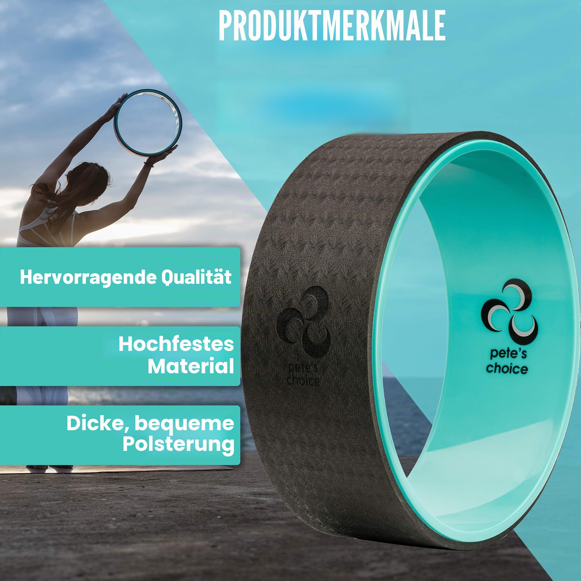 Pete's Choice Yoga Rad Mit eBook & Yogagurt - Bequemes & Langlebiges Zubehör I Wheel für Mehr Flexibilität I Idealer Rückendehner