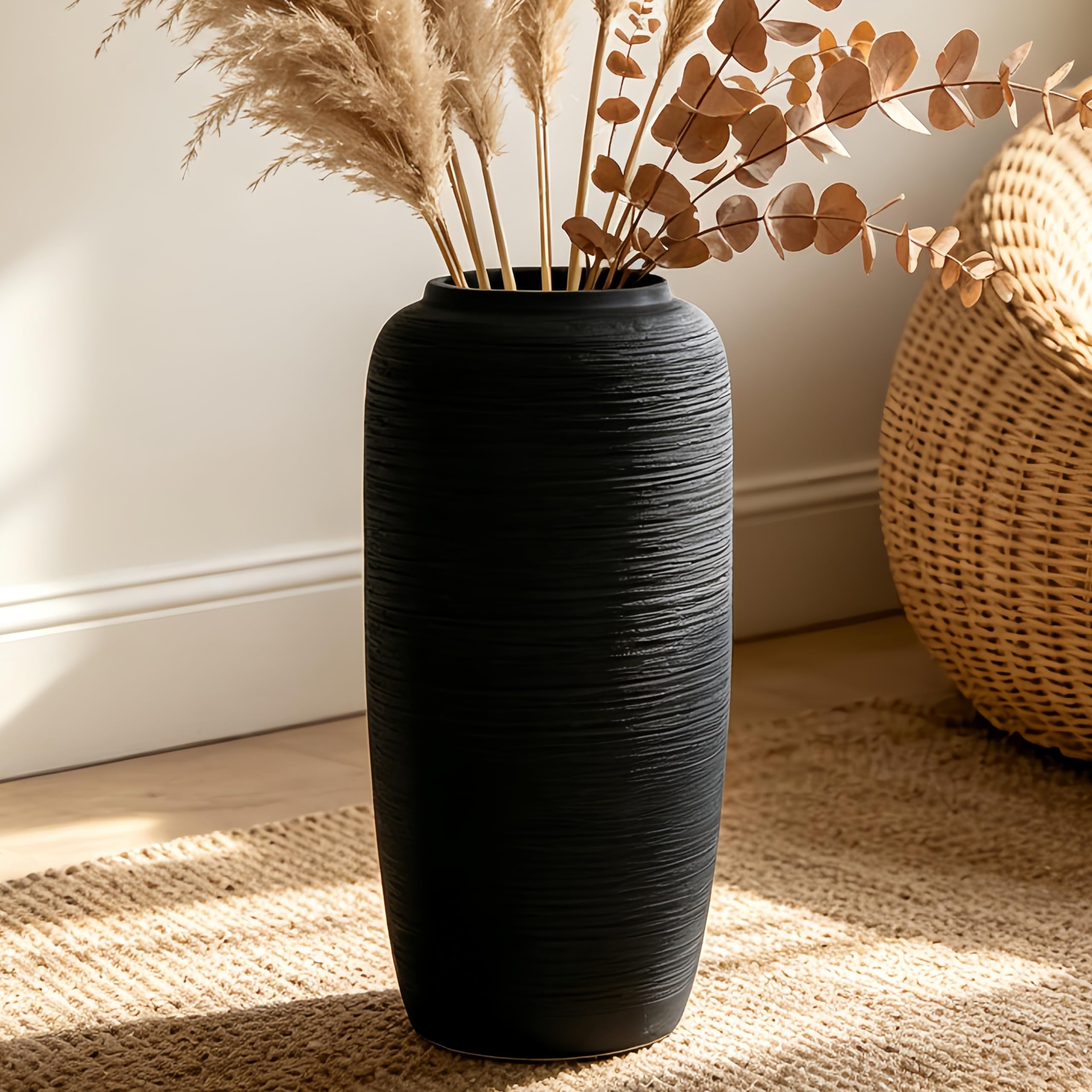 DJYY 15.7 inchFarmhouse Tall Ceramic Vase, Vintage Large Floor Vase，Rustic Pottery for Shelf,for Pampas Grass, Living Room Decor, Entryway or Table Decor