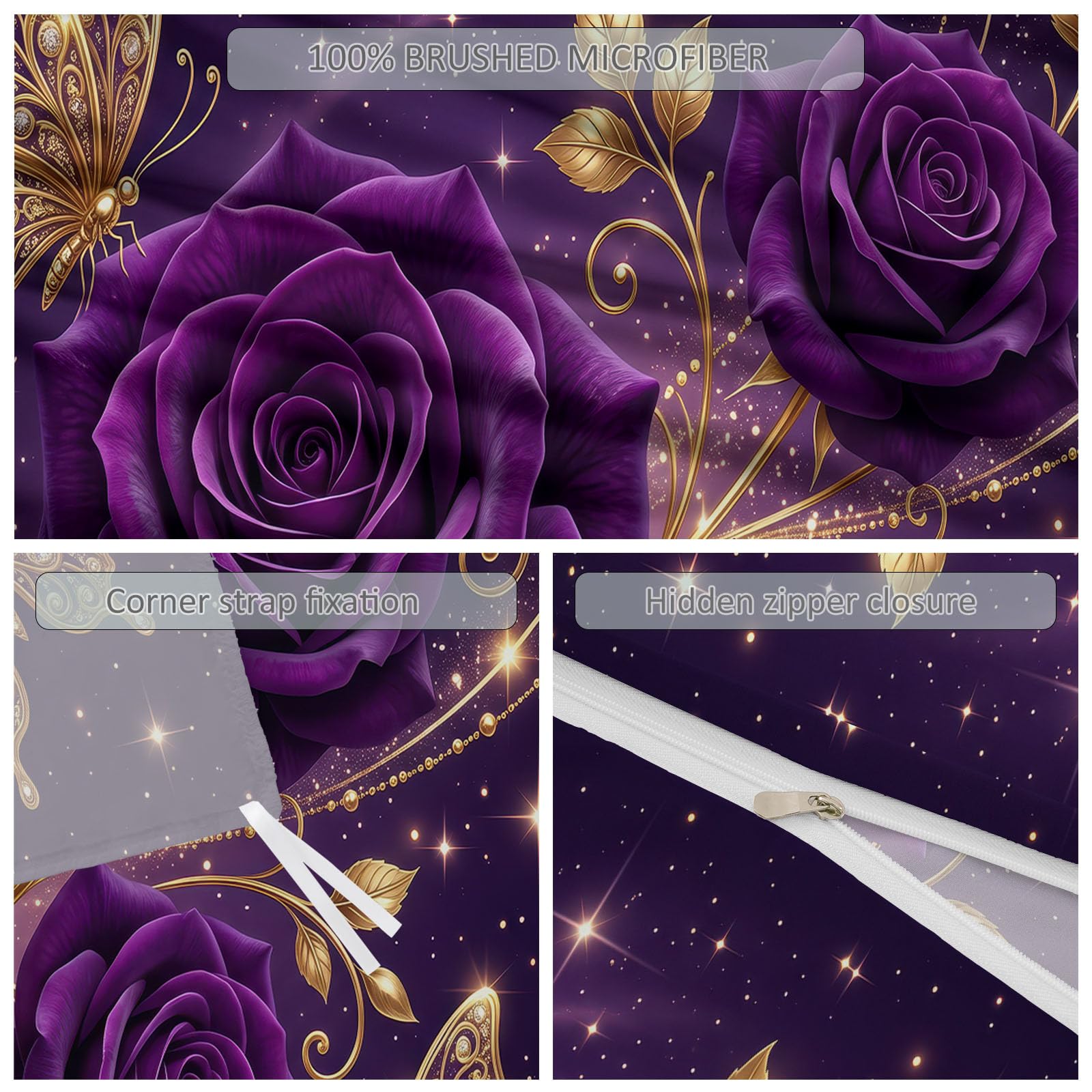 Purple Dreamy Illustration - Juego de funda nórdica para cama de matrimonio