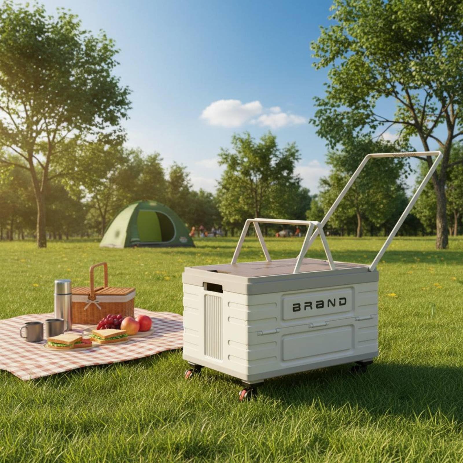 Colcolo Faltbare Aufbewahrungsbox Klappkiste Transportkiste Rollkiste Organizer mit Rollen Und Ziehgriff aus PP mit, Campingwagen Mit Zuggriff, 52L, Elegantes Weiß, Holzdeckel