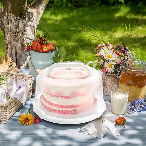 Miniatura 9 de Porta pasteles portátil con tapa y asa, plato giratorio para pasteles + bandeja de almacenamiento de cupcakes para transporte, soporte redondo de 10