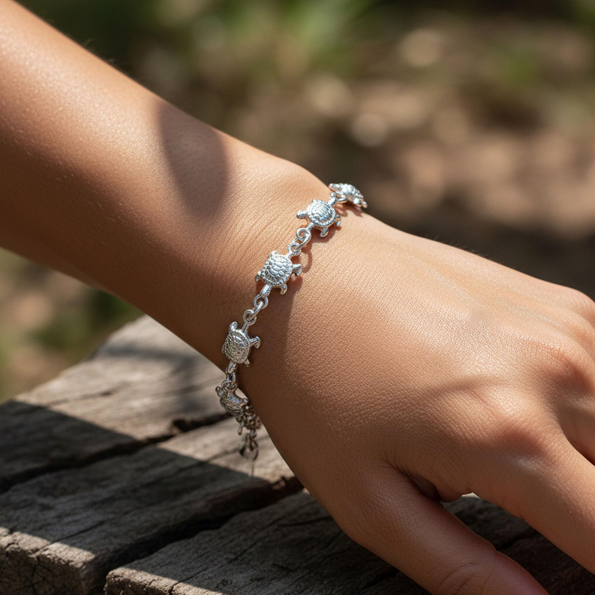 Bling Jewelry Vacanza Tropicale In Spiaggia Nautico Braccialetto Multi-Gioiello Con Tartarughe Marine Collegate Per Donne Adolescenti In Argento Sterling Ossidato .925 7, 7.5 Pollici