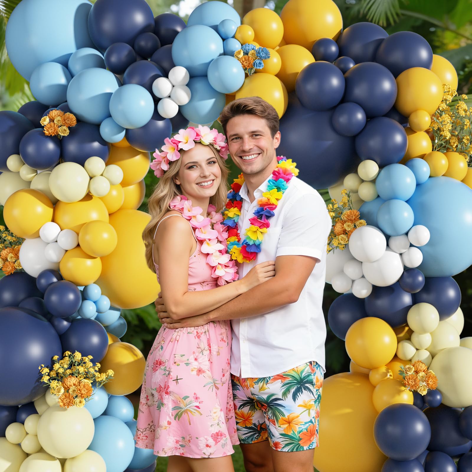 Ouddy Party 149-teiliges blaues und gelbes Ballon-Girlande-Set, verschiedene Größen, 45,7 cm, 30,5 cm, 25,7 cm, 12,7 cm, 12,7 cm, weiße Latex-Luftballons für Sommer, tropische Zitrone, Babyparty
