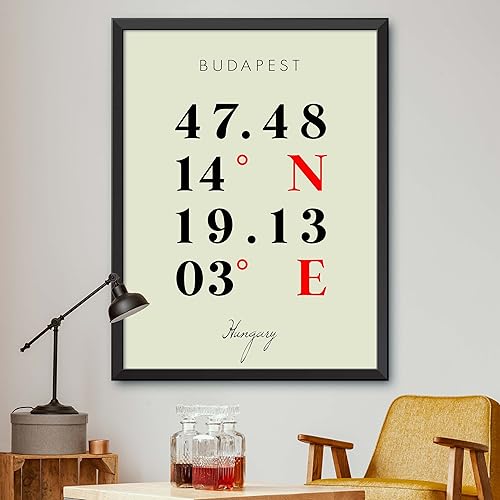 Mapa de Budapest, Hungría, Coordenadas Multilíneas de colores (12x16)