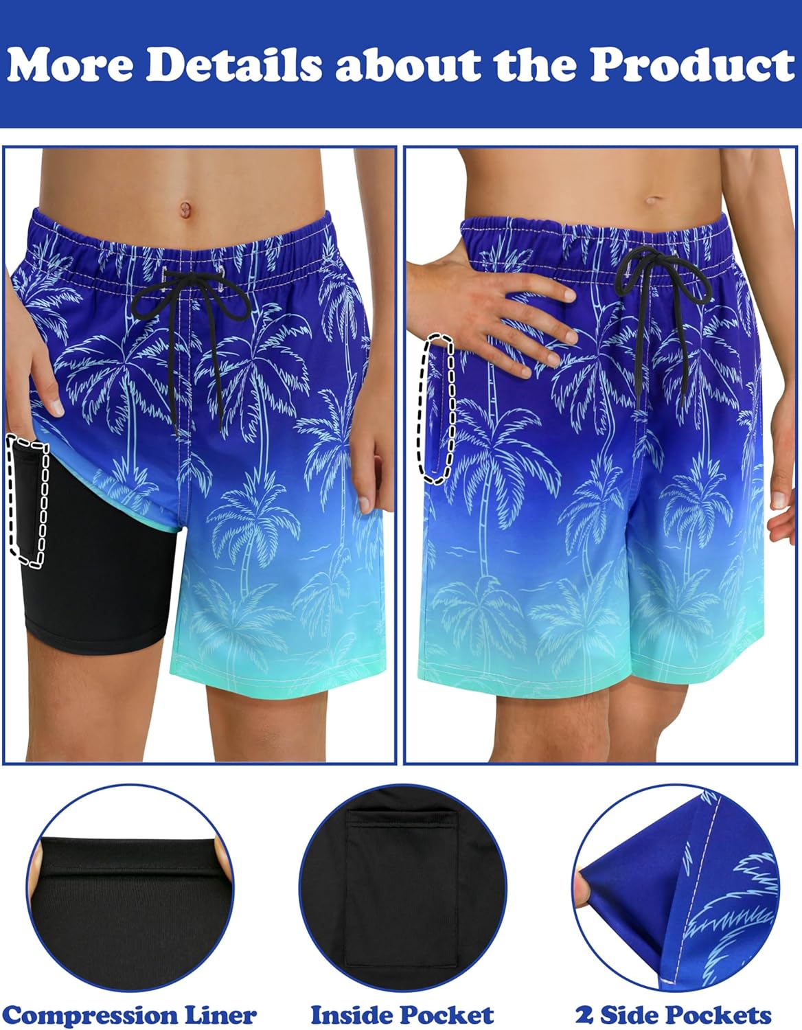 Sarfel Boys Swim Trunks with Compression Liner Kids Swimsuits Boys Bathing Suit Kids Board Shorts Teen Boy Quick Dry Shorts - Image 2