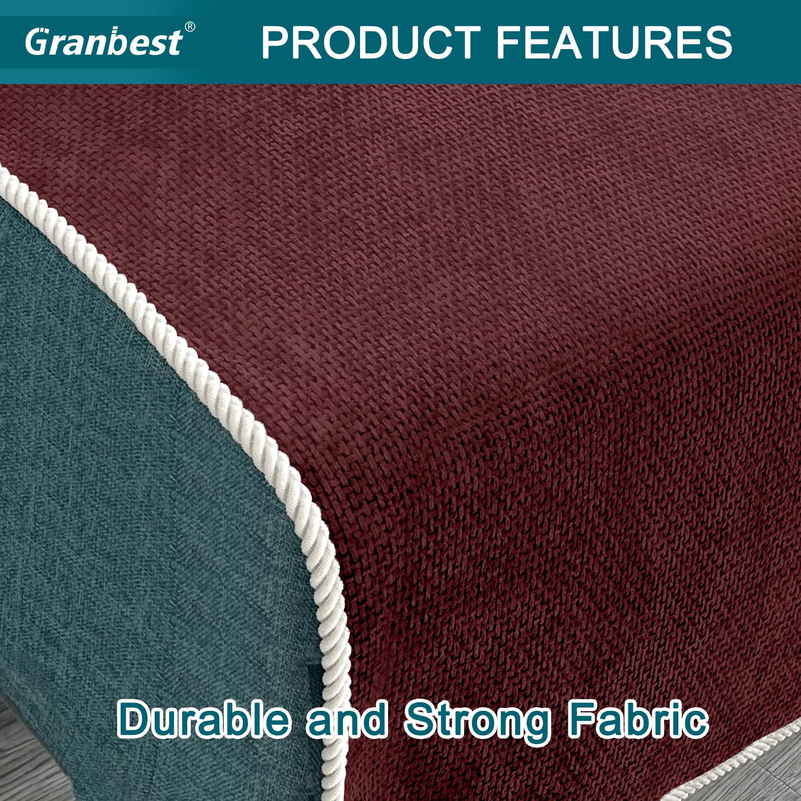 Granbest Non-Slip Sofa Seat Covers 2 Seater Thick Sofa Cover Sofa Protectors from Pets Universal for All Seasons (2 Seater, Wine Red) - Image 3