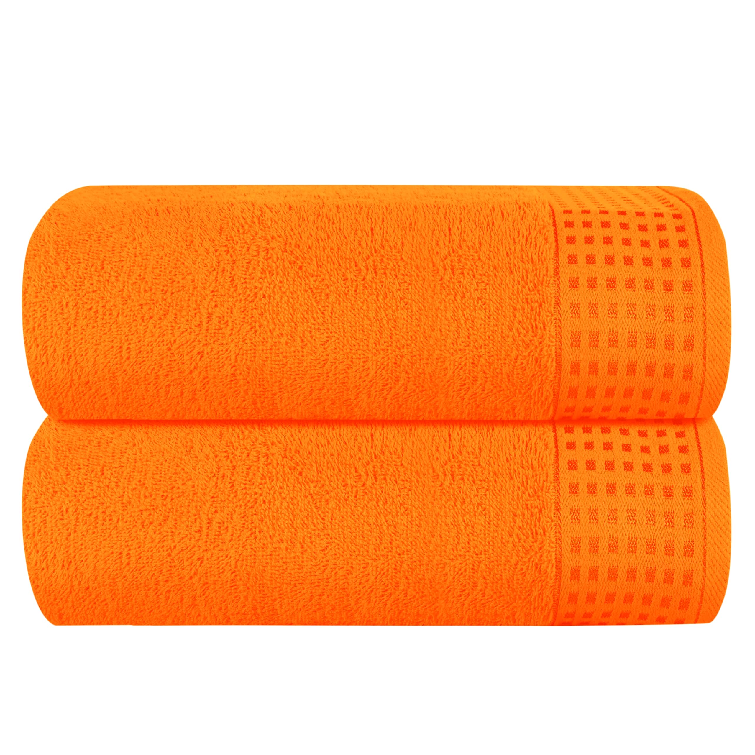 GLAMBURG 100% Cotton Oversized 2 Pack Bath Sheets 35x70, Ultra Soft Highly Absorbant Compact Quickdry &amp; Lightweight Large Bath Sheet Set, Ideal for Gym Travel Camp Pool - Orange