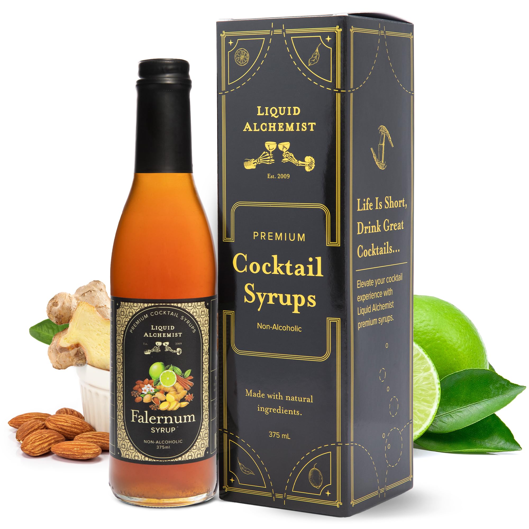 Liquid Alchemist Falernum Syrup for Cocktails - Real Ingredients Make our Falernum Cocktail Syrup a Great Mixer for any Tiki Drink - Our Drink Mixer is Non-GMO Gluten Free & Vegan (12.7 oz)